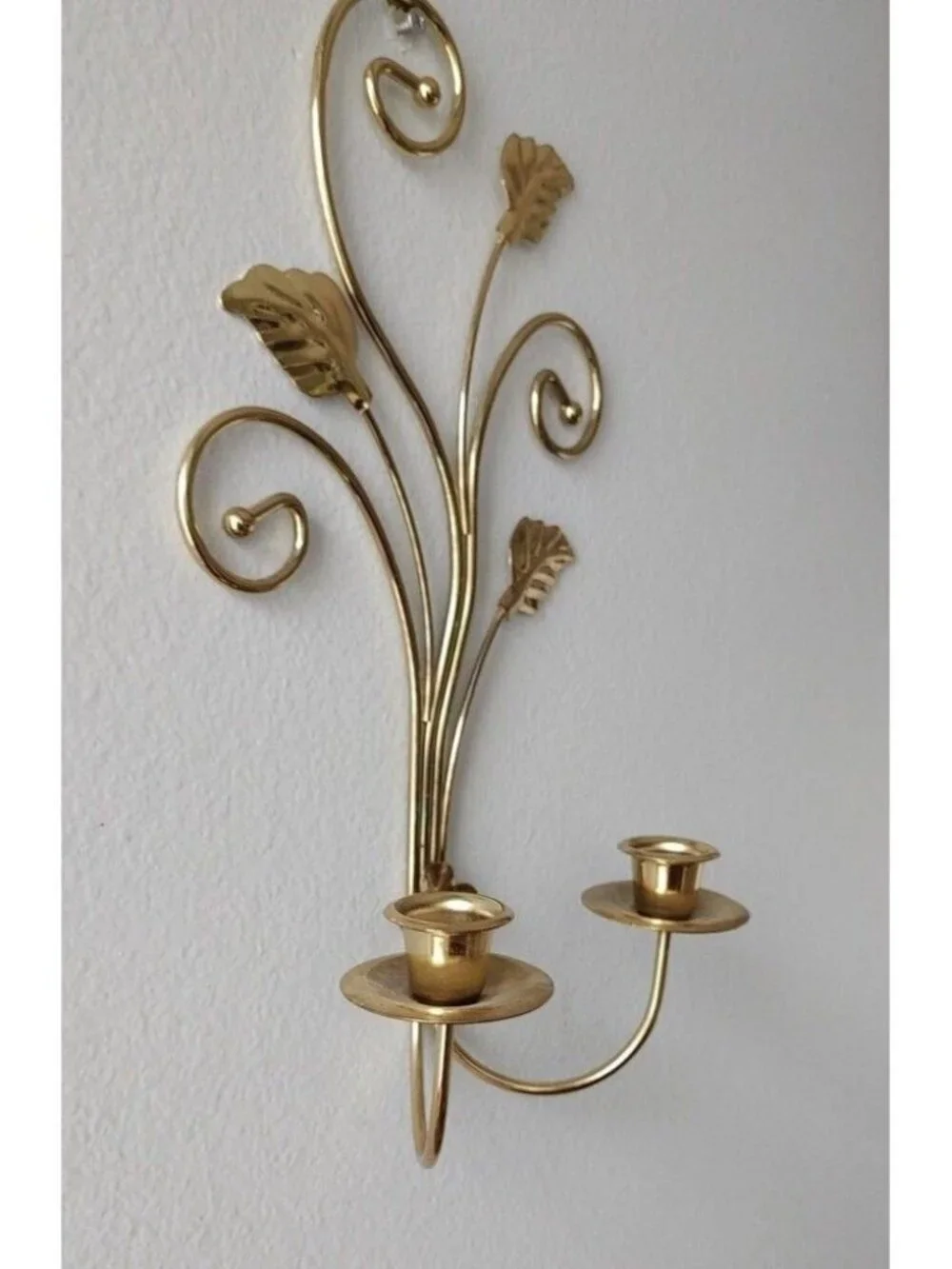 Vintage Home Interiors Goldtone Leaves Scrolls Double Candle Wall Sconce
